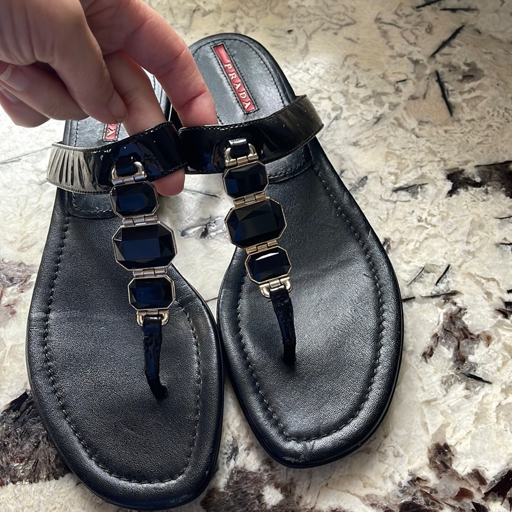 🛍️Prada Patent Jewel Thong Slides 37.5 - Picture 3 of 14